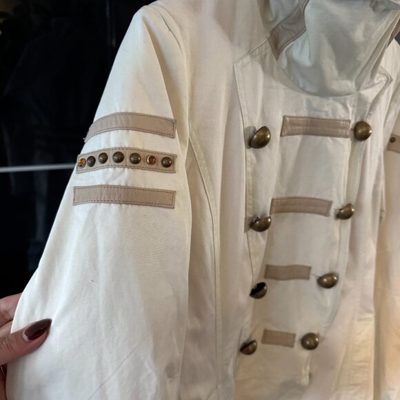 Vintage Mackage Double Closure Leather Trim Trench Coat Jacket - Picture 3 of 9